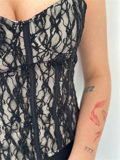 Fermuarlı Dantel Korse Straplez Bustiyer Transparan Şık Top - Bej