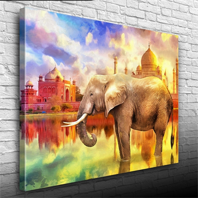 Fil ve  Arkada Geleneksel Hint Yapıları Kanvas Tablo 50 x 70