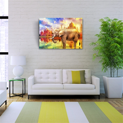 Fil ve  Arkada Geleneksel Hint Yapıları Kanvas Tablo 50 x 70