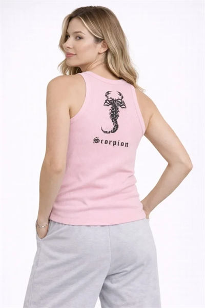 Fitilli Atlet Sıfır Yaka Slim Fit Arka Baskılı Spor Atlet - Pembe