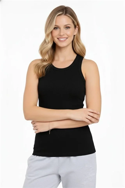 Fitilli Atlet Sıfır Yaka Slim Fit Arka Baskılı Spor Atlet - Siyah