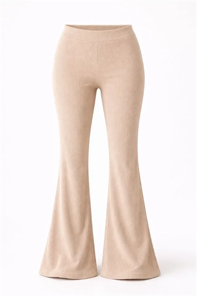 Fitilli Kaşkorse İspanyol Paça Tayt Yüksek Bel Esnek Günlük Rahat Pantolon - Bej