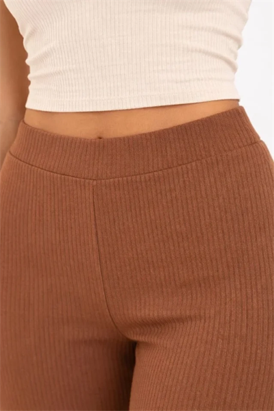 Fitilli Kaşkorse İspanyol Paça Tayt Yüksek Bel Esnek Günlük Rahat Pantolon - Kahverengi