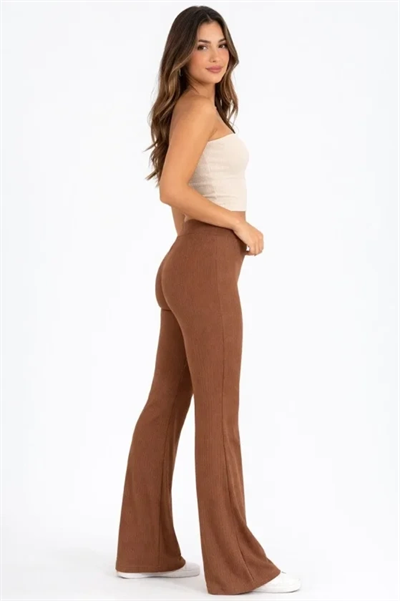 Fitilli Kaşkorse İspanyol Paça Tayt Yüksek Bel Esnek Günlük Rahat Pantolon - Kahverengi