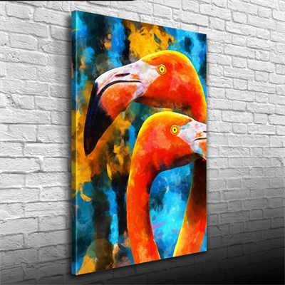 Flamingo, Turuncu ve Mavi Tonlarda Suluboya Tekniğinde Kanvas Tablo 50 x 70