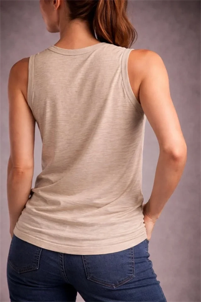 Flamlı Kumaş Sıfır Kolsuz Atlet Basic Spor Üst, Günlük Ve Fitness Kullanımına Uygun - Taş