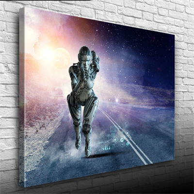 Futuristik , İnsansı Robot , Mavi Tonlar Kanvas Tablo 50 x 70