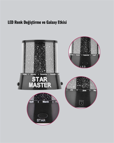 Galaxy Efektli LED Projektör Taşınabilir Yıldız Gece Lambası