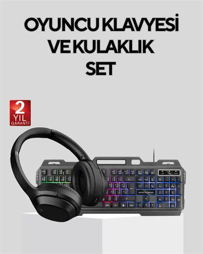Gaming Set Işıklı Klavye Mouse + Bluetooth 5.2 Kulaklık Oyuncu Paketi