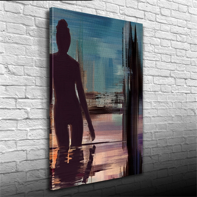 Gece Havuzdaki Kadın , Mavi Siyah Tonlarda Kanvas Tablo 50 x 70