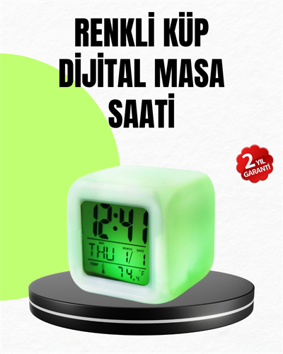 Gece Lambası Fonksiyonlu Renk Değiştiren LED Küp Dijital Saat