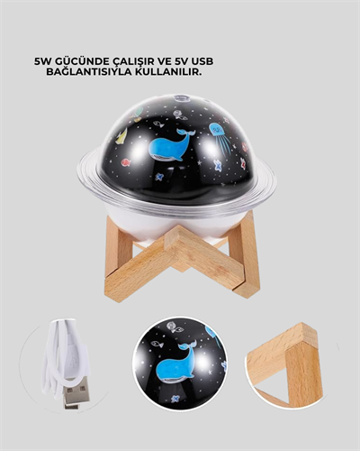 Gece lambası özellikli taşınabilir nemlendirici ve aromaterapi cihazı USB girişli