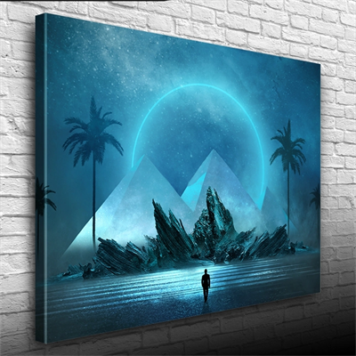 Geleceğin Gece Betimlenmesi , Mavi Tonlarda Kanvas Tablo 50 x 70