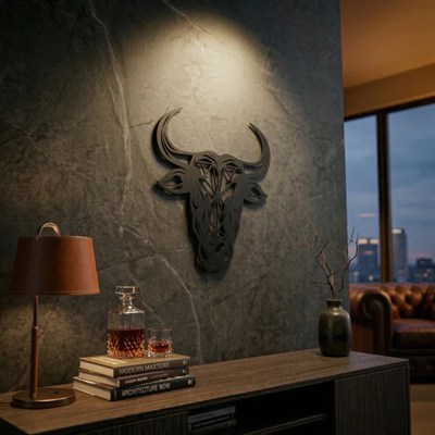 Geometrik Boğa Duvar Tablosu MDF Lazer Kesim Modern Duvar Süsü Minimal Boğa Figürlü Dekor