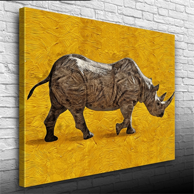 Gergedan , Arka Fon Turuncu Kanvas Tablo 50 x 70