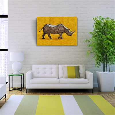 Gergedan , Arka Fon Turuncu Kanvas Tablo 50 x 70