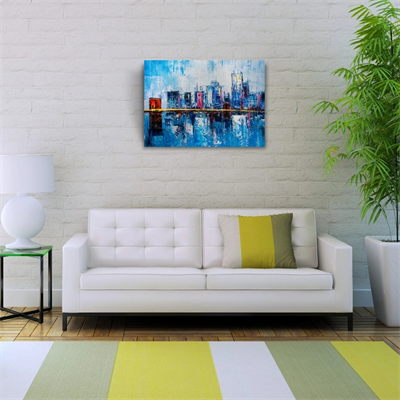 Gökdelenler ile köprünün yansıması Yağlıboya Kanvas Tablo 50 x 70