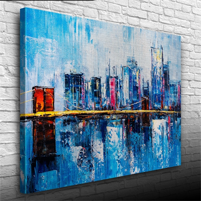 Gökdelenler ile köprünün yansıması Yağlıboya Kanvas Tablo 50 x 70