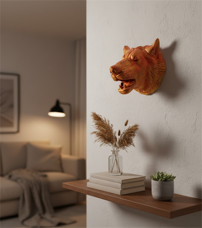 Gold Renk 3D Kurt Başı Duvar Dekoru
