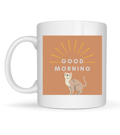 Good Morning Kedi Desenli Porselen Kupa MODEL 72 – Sevimli Kedi Figürlü, Kahve & Çay Kupası, Hediyelik Porselen Bardak