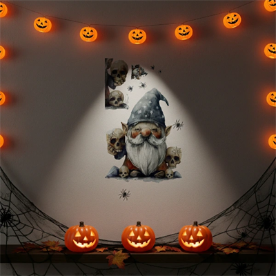 Gotik Cüce ve Kafatası Halloween Duvar Sticker Seti