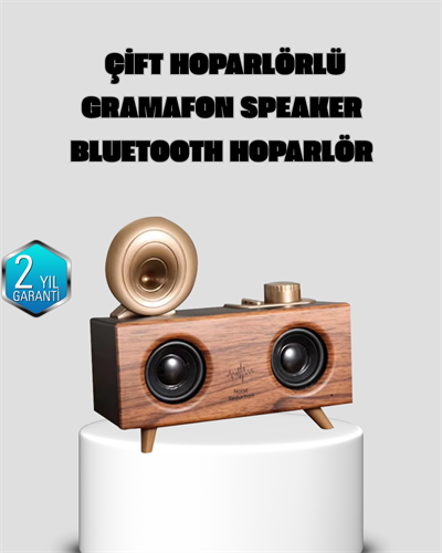 Gramafon Tasarımlı Bluetooth Hoparlör 3D Ses Teknolojili Çok Fonksiyonlu
