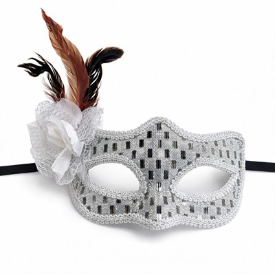 Gümüş Renk Tüylü Balo Maskesi Kadın Parti Aksesuarı