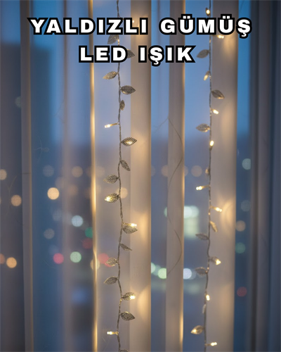 Gümüş Yaprak Tasarımlı LED Işık Pilli Ev ve Vitrin Dekoru