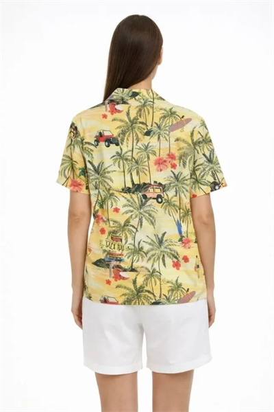 Gün Batımı Tropikal Desenli Kısa Kol Gömlek Şort Takım Yazlık Rahat Kalıp - Desenli