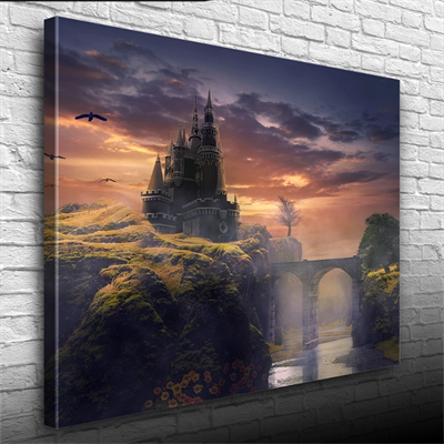 Gün batımı Köprülü Mistik Şato Kanvas Tablo 50 x 70