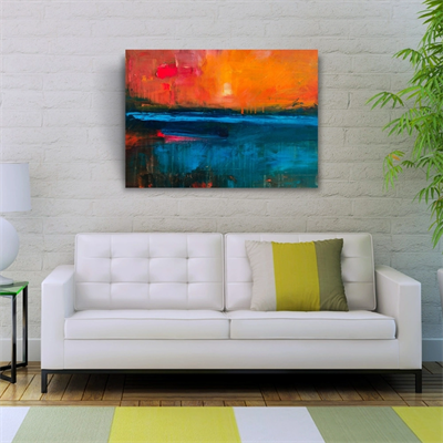 Günbatımında Kıyıdaki Kayık Yağlıboya Kanvas Tablo 50 x 70