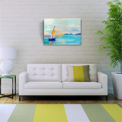 Gündoğumun `da Deniz ve Yelkenli Yağlıboya Kanvas Tablo 50 x 70
