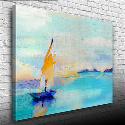 Gündoğumun `da Deniz ve Yelkenli Yağlıboya Kanvas Tablo 50 x 70