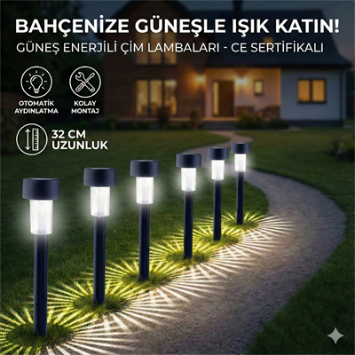 Güneş Enerjili Bahçe Lambası Plastik Saplama 10lu Set