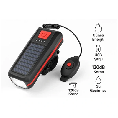 Güneş Enerjili Bisiklet Işıklı Korna