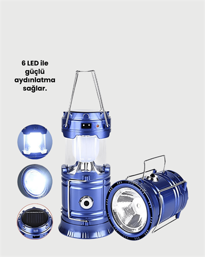 Güneş Enerjili Kızaklı Şarjlı Büyük Boy Kamp Feneri – USB Çıkışlı, Katlanabilir, Çok Fonksiyonlu