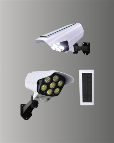 Güneş Enerjili LED Lamba + Güvenlik Kamerası Görünümlü– 5-8 m Hareket Algılamalı, Beyaz Işık
