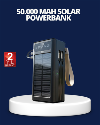 Güneş Panelli Powerbank LED Işıklı Taşınabilir Şarj Cihazı