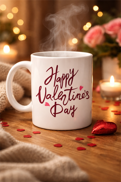 Happy Valentine’s Day Baskılı Porselen Kupa Model 2 – Sevgililer Günü Özel Tasarım