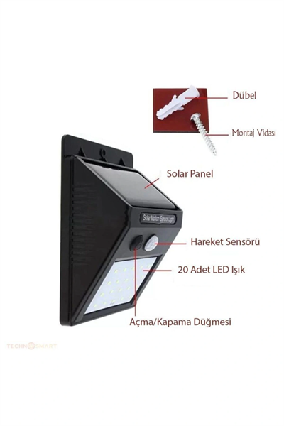 Hareket Sensörlü Solar Dış Mekan Lambası
