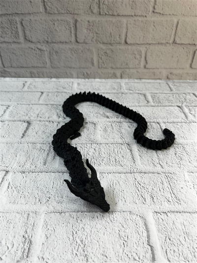 Hareketli Siyah Ejderha Figür Uzun Gövdeli Fantastik Masa ve Raf Dekoru