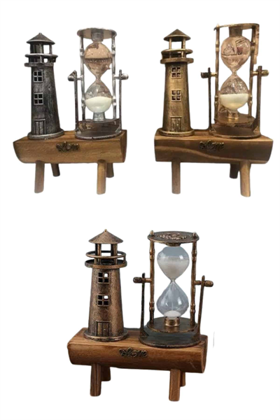 Hediyelik Eşya Retro Deniz Fenerli Kum Saati Ahşap Görünümlü Dekoratif Eşya