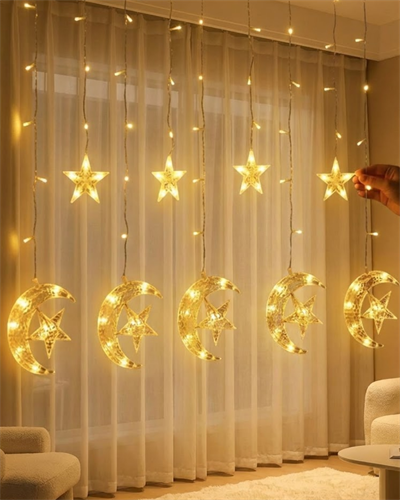 Hilal Yıldız Perde LED Işık 2 Modlu Sıcak Beyaz Dekoratif Aydınlatma