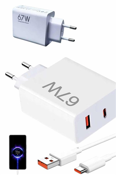Hızlı Şarj Aleti Adaptörü Kablo Seti 67W Uzun Ömürlü Beyaz
