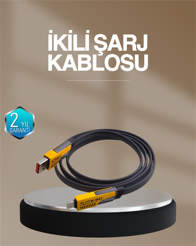 Hızlı Şarj Destekli 65W Örgülü USB-C ve USB-A Çoklu Şarj Kablosu
