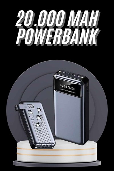 Hızlı Şarj Özellikli 20.000 Mah Dijital Göstergeli USB Girişli Android ve İOS Uyumlu Powerbank