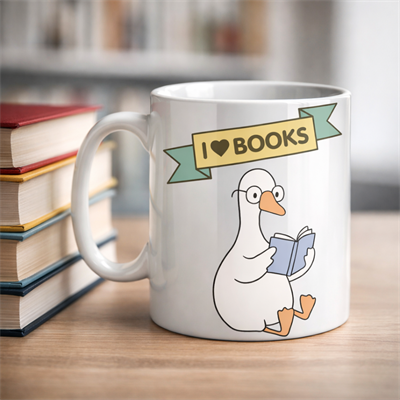 I Love Books Yazılı Tasarım Kupa Model 206 Kitap Severlere Özel Seramik Kahve Kupası Hediye Seçeneği