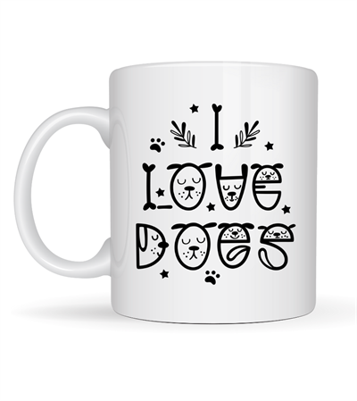 I Love Dogs Tasarımlı Porselen Kupa MODEL 64 – Sevimli Köpek Figürlü, Kahve & Çay Kupası