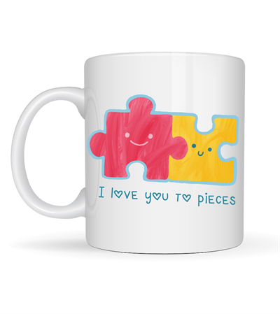 I Love You To Pieces Baskılı Porselen Kupa Model 14 - Sevgiliye Arkadaşa Özel Tasarım Kahve Kupası - Hediye Kupası