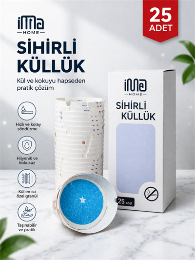 İMA Home Sihirli Küllük 25 Adet Dumansız Kokusuz Kül Toplayıcı Taşınabilir Hijyenik Masa Üstü Küllük